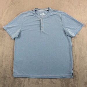 Tommy Bahama Henley T Shirt in Blue Men Large Short Sleeve Marlin Tencel NWOT